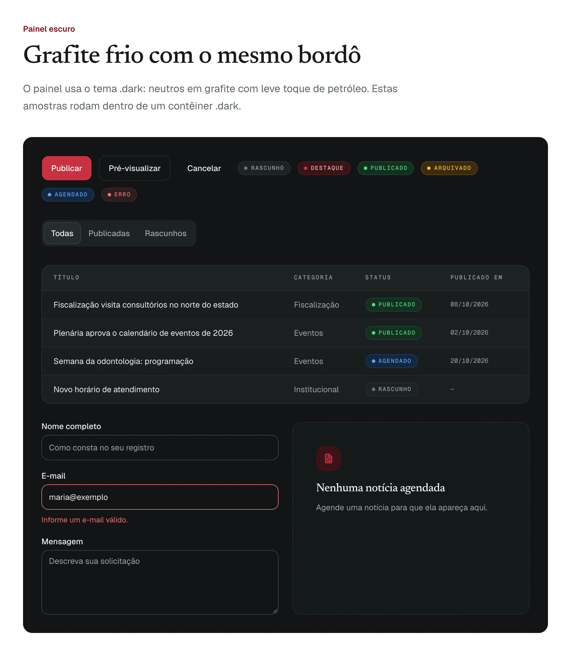 The graphite admin components with sample rows