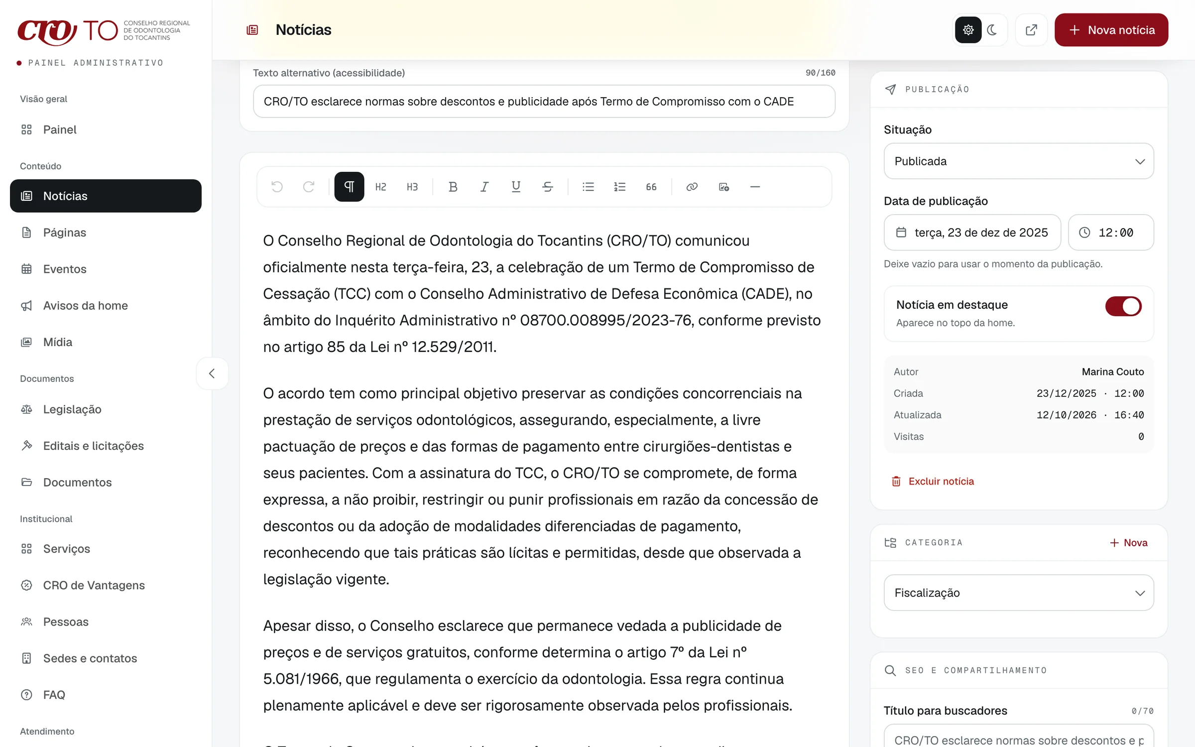 Rich text editor in the light theme