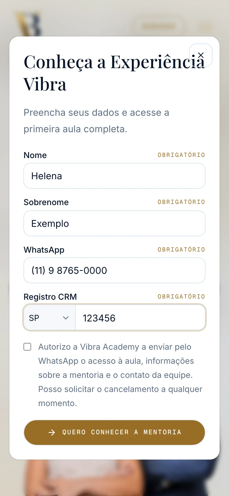 The free-lesson form on a phone