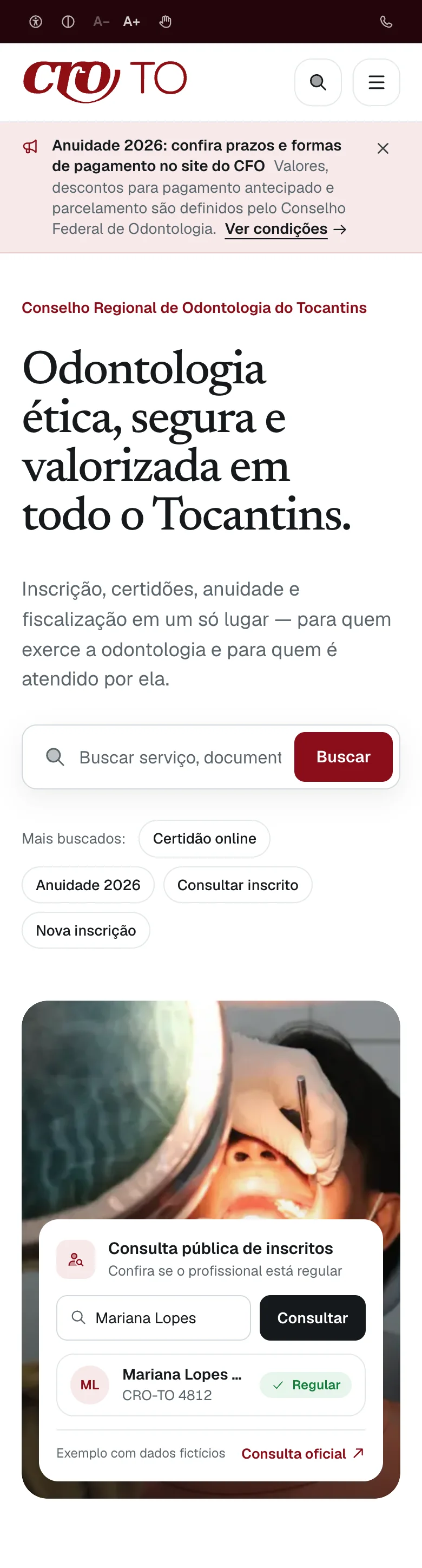 The home page on a phone