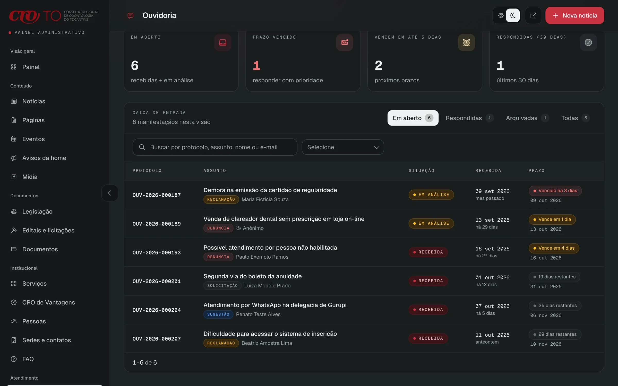 Ombudsman inbox in the graphite theme