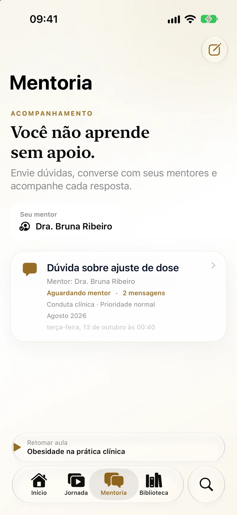 iPhone mentorship tab with a question waiting for the mentor