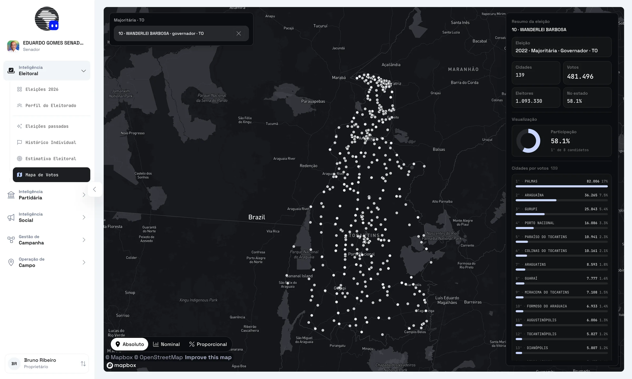Votes map: Tocantins, 2022 governor race