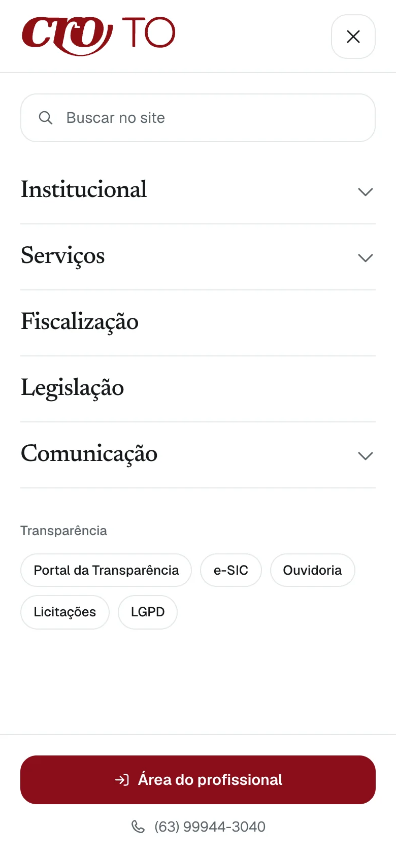 The menu on a phone