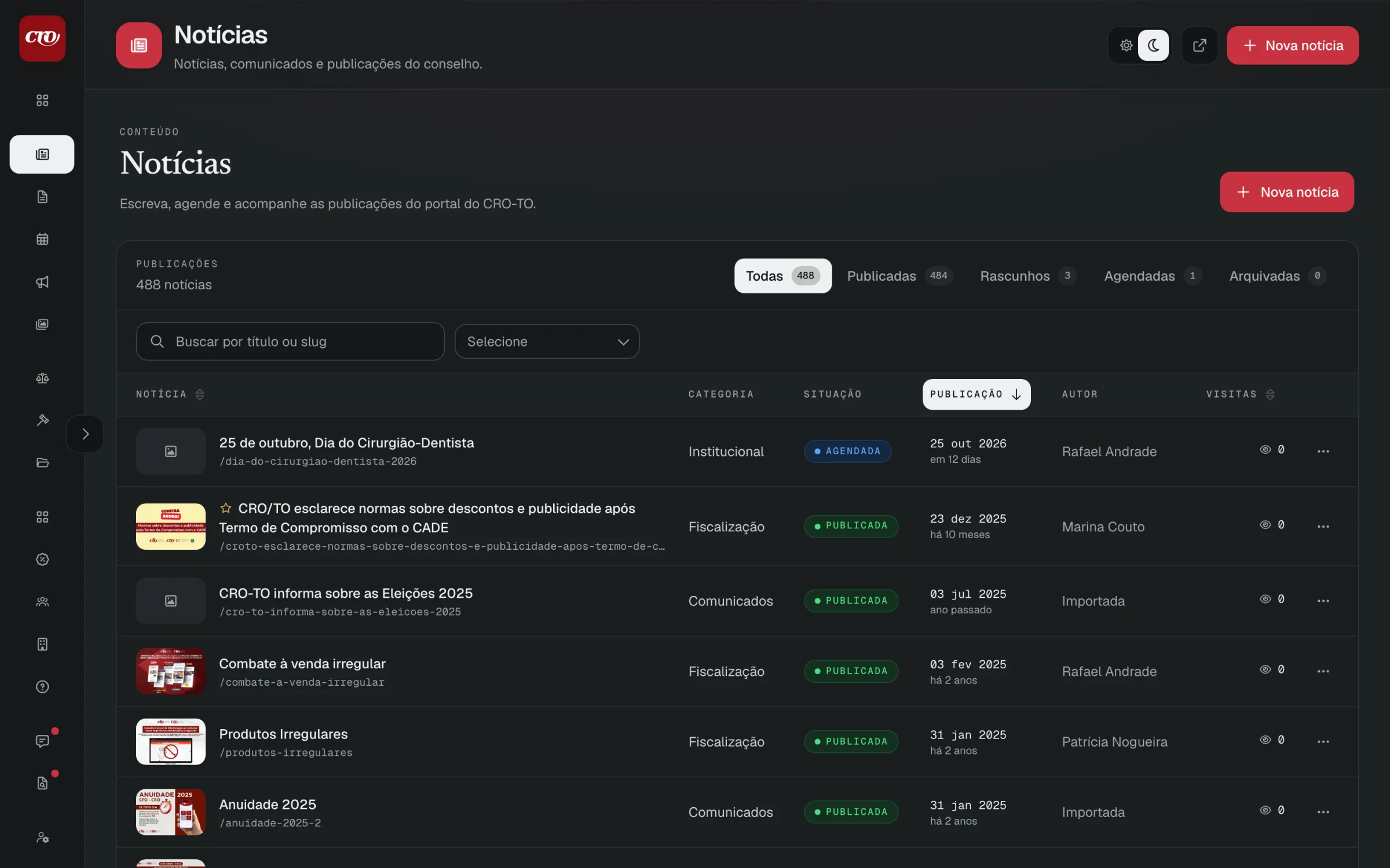 News table in the graphite theme