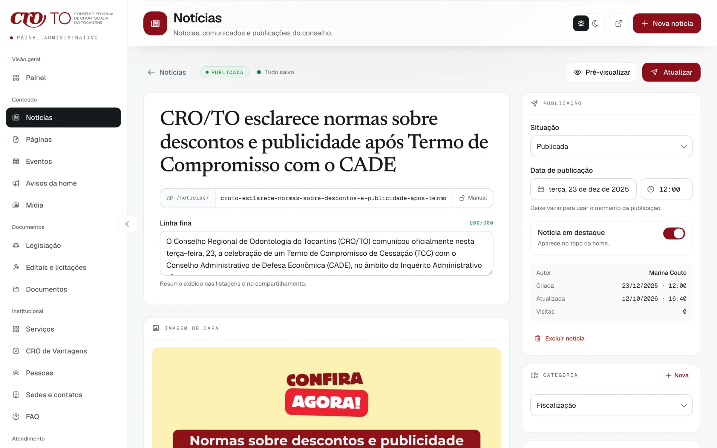 Writing a news post: title, summary, address and cover