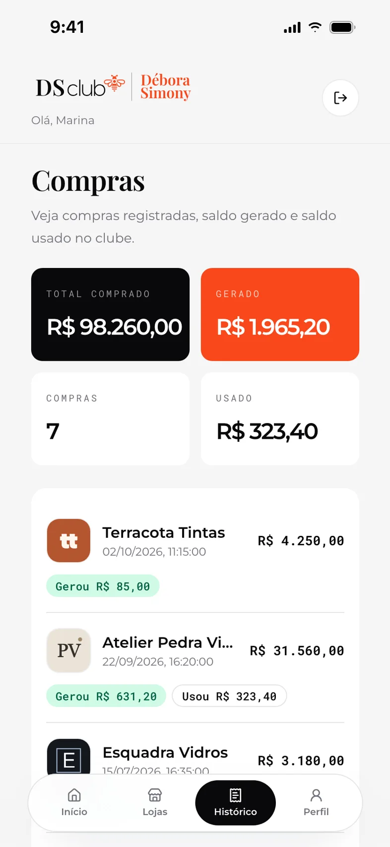 Purchase history on a phone