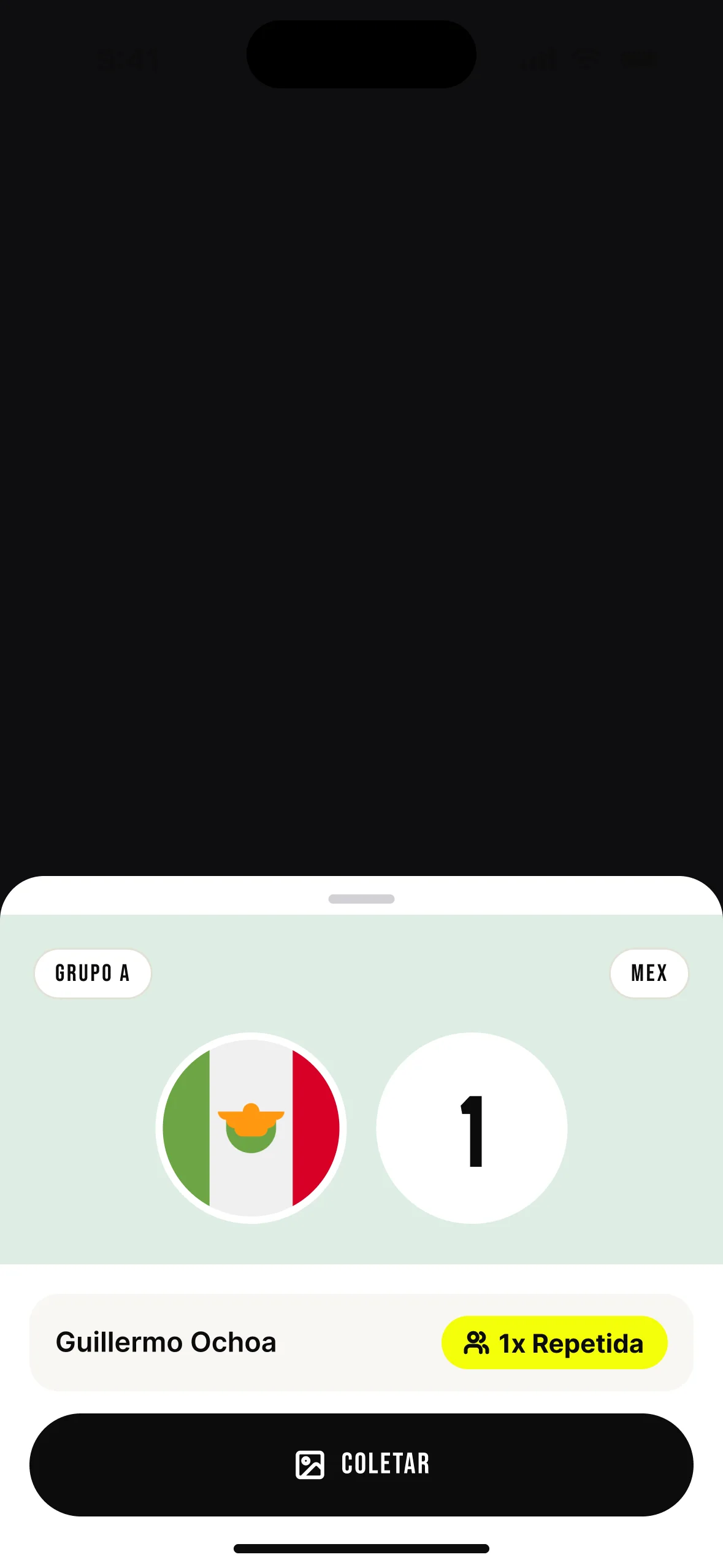Scan result: a double, marked “1x Repetida” in yellow